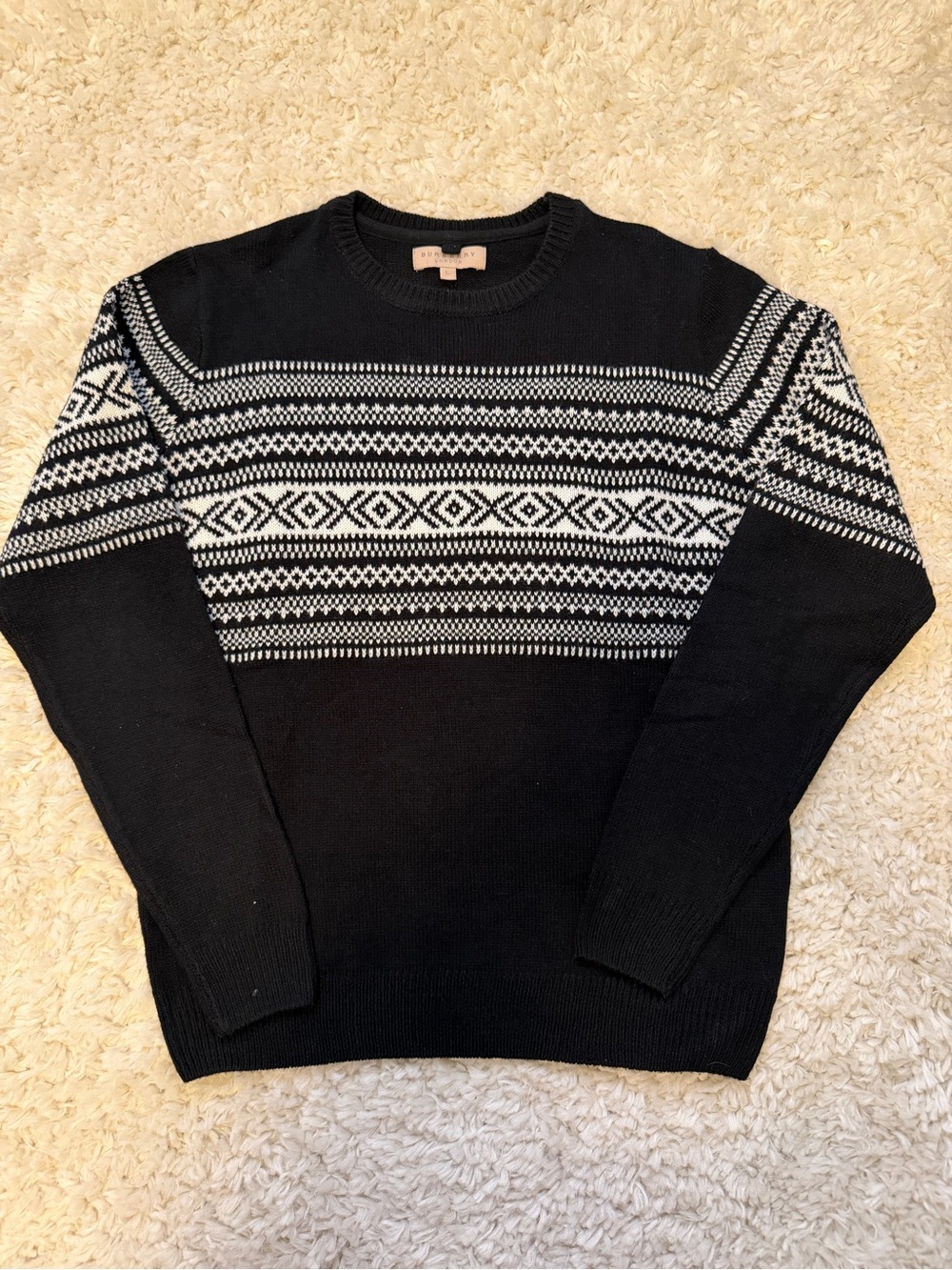 Burberry Black and White Fair Isle Crewneck Sweater